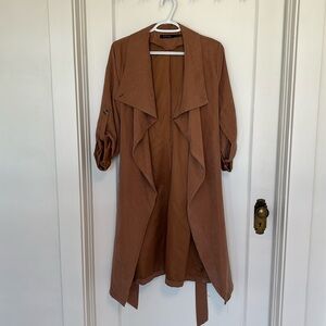 Women’s camel trench coat with tie
